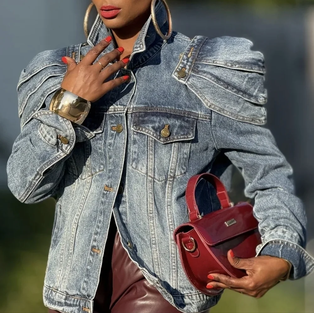 Unique Denim Jacket with Empire Shoulder Details ▪︎ Stonewash Blue ▪︎ LG - Picture 5 of 16